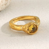 Champagne Zircon Thin Band Ring – Waterproof 18K Gold Plated Ring | Ezra Gems