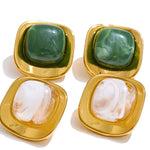 Glossy Resin Square Stud Earrings – Waterproof 18K Gold Plated Earrings | Ezra Gems