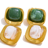 Glossy Resin Square Stud Earrings – Waterproof 18K Gold Plated Earrings | Ezra Gems