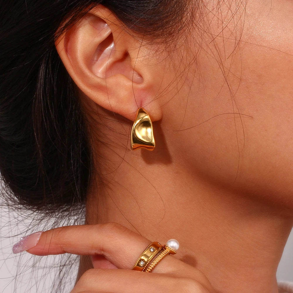 Geometric Trapezoid Creole Hoop Earrings – Waterproof 18K Gold Plated Earrings | Ezra Gems