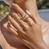 Wave Curve Zirconia Stacking Ring – Waterproof 18K Gold Plated Ring | Ezra Gems