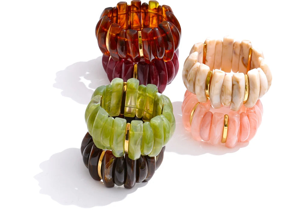 Wide Acrylic Resin Stretch Bangle – Waterproof 18K Gold Plated Bracelet | Ezra Gems