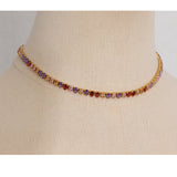 Yhpup Luxury Waterproof CZ Tennis Cubic Zirconia Stainless Steel Choker Necklace Bracelet Bling Jewelry Set for Women
