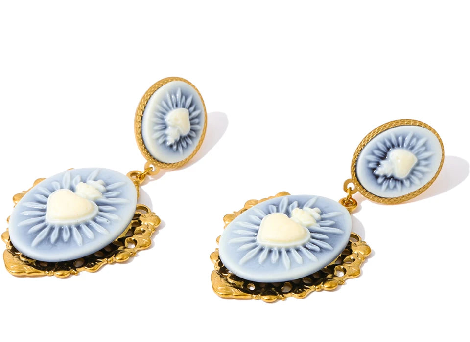 Resin Heart Flower Drop Earrings – Waterproof 18K Gold Plated Earrings | Ezra Gems