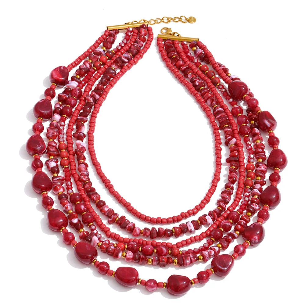 Layered Resin Bead Bib Necklace – Waterproof 18K Gold Plated Necklace | Ezra Gems