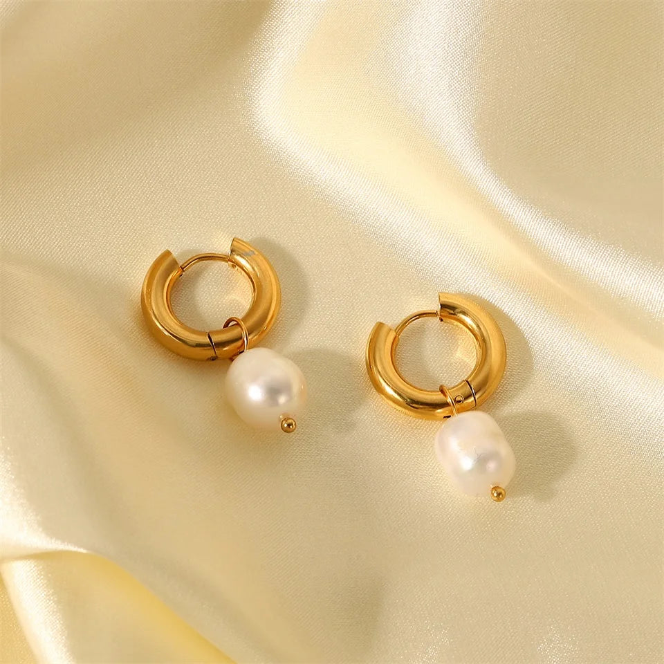 Single Pearl Drop Chain Earrings – Waterproof 18K Gold Plated Earrings | Ezra Gems