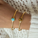 Oval Tiger Eye Stone Cuff Bangle – Waterproof 18K Gold Plated Bracelet | Ezra Gems