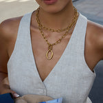 Oval Pendant Toggle Chain Necklace – Waterproof 18K Gold Plated Necklace | Ezra Gems