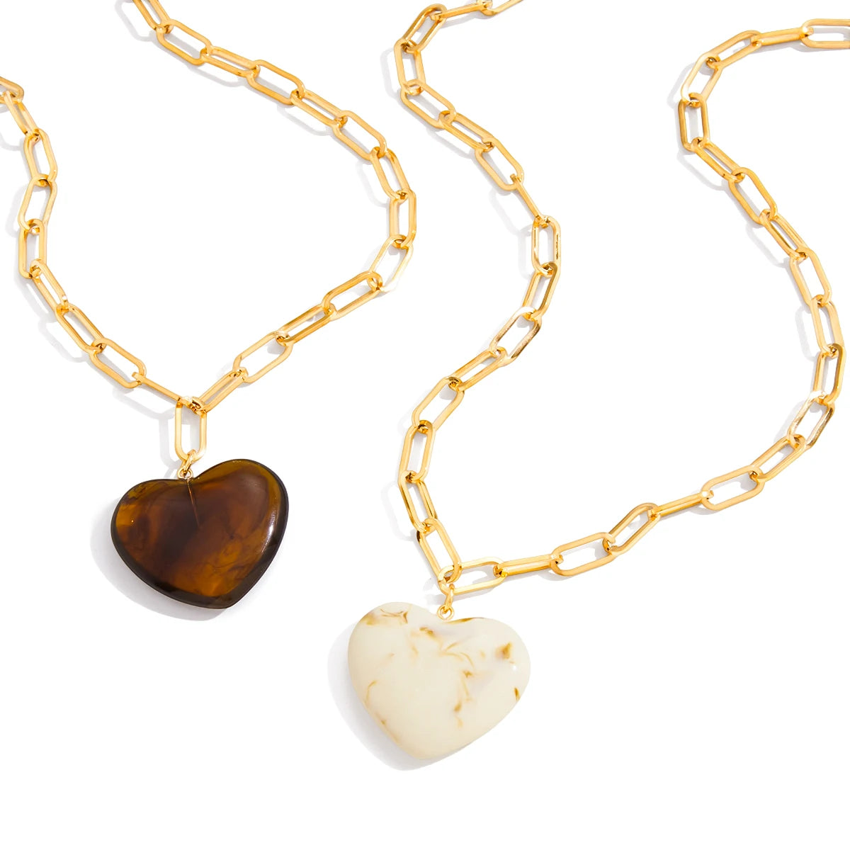 Vintage Resin Heart Pendant Necklace – Waterproof 18K Gold Plated Necklace | Ezra Gems