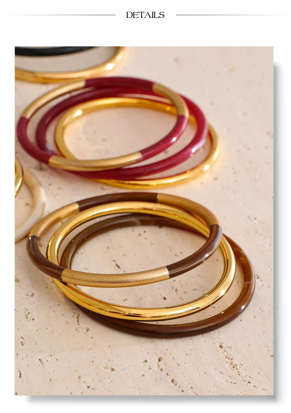 3-Circle Resin Bangle Set – Waterproof 18K Gold Plated Bracelet | Ezra Gems