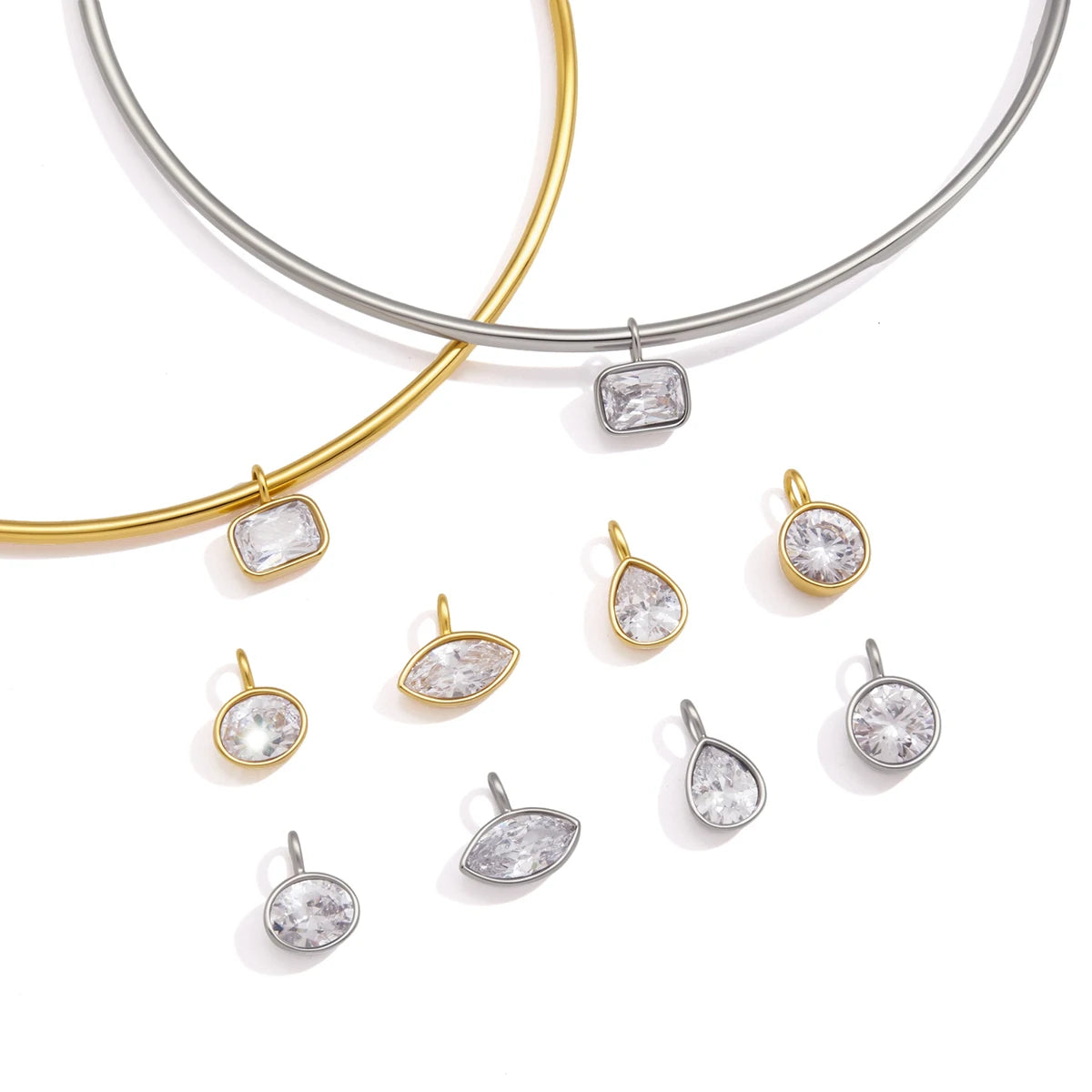 Zircon Charm Rigid Collar Necklace – Waterproof 18K Gold Plated Necklace | Ezra Gems