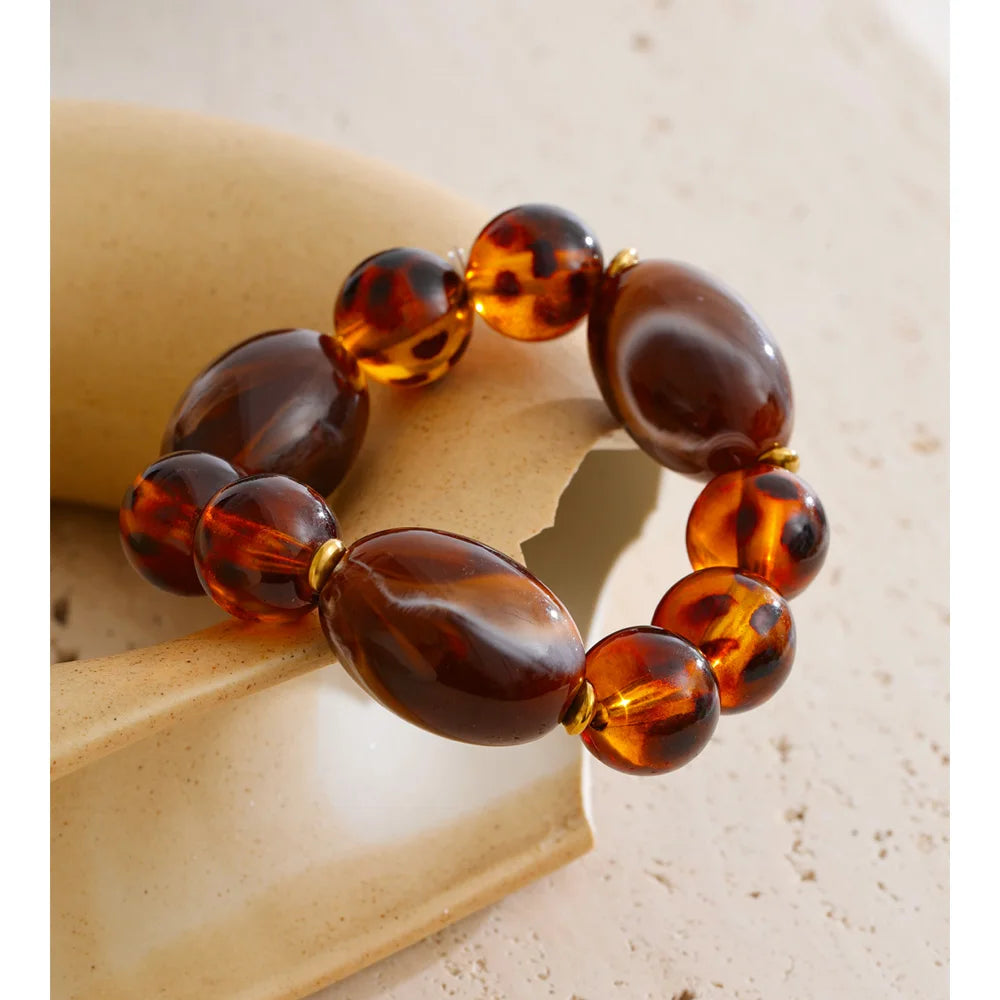 Amber Resin Round Bead Chain Bracelet – Waterproof 18K Gold Plated Bracelet | Ezra Gems