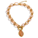 Resin Oval Pendant Chain Necklace – Waterproof 18K Gold Plated Necklace | Ezra Gems