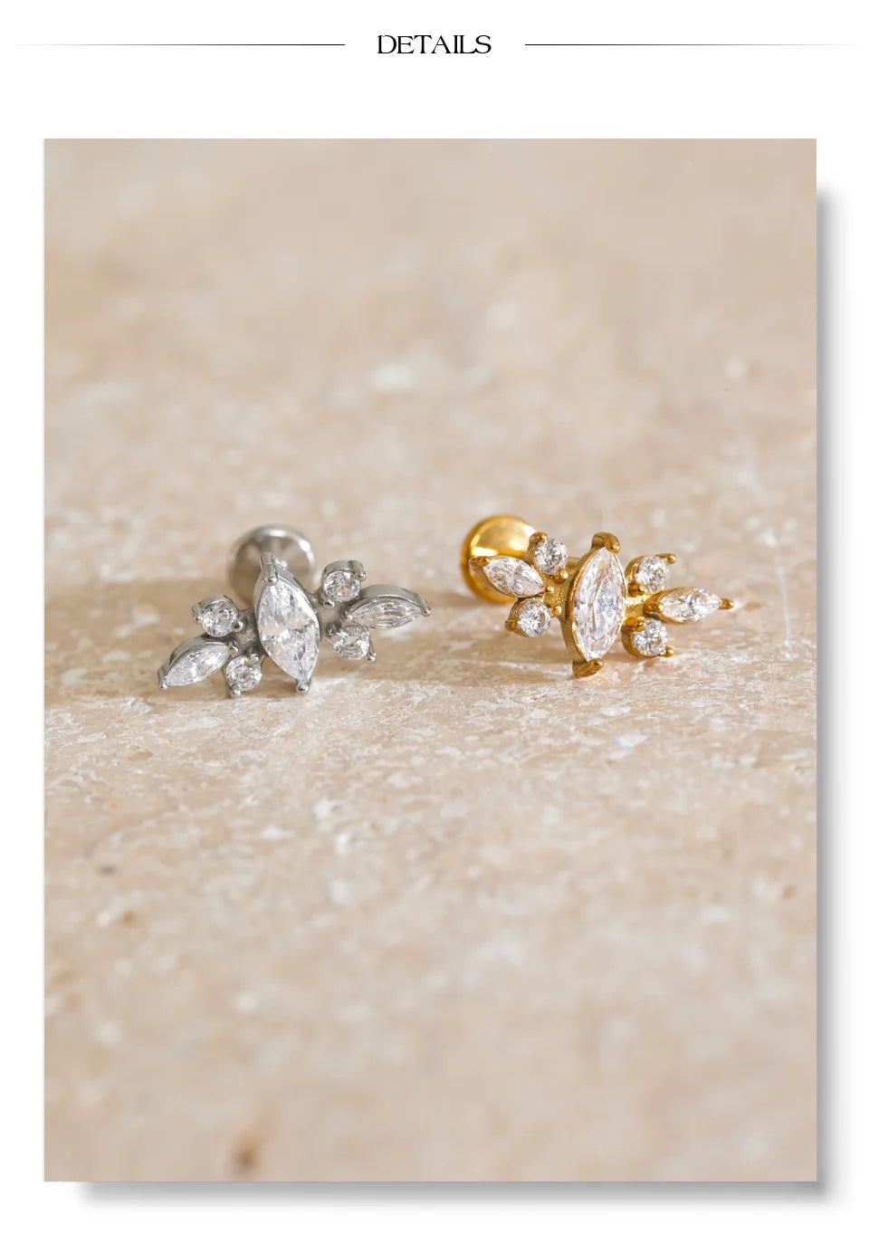 Shiny Cubic Zirconia Flat Back Earring – Waterproof 18K Gold Plated Earring | Ezra Gems