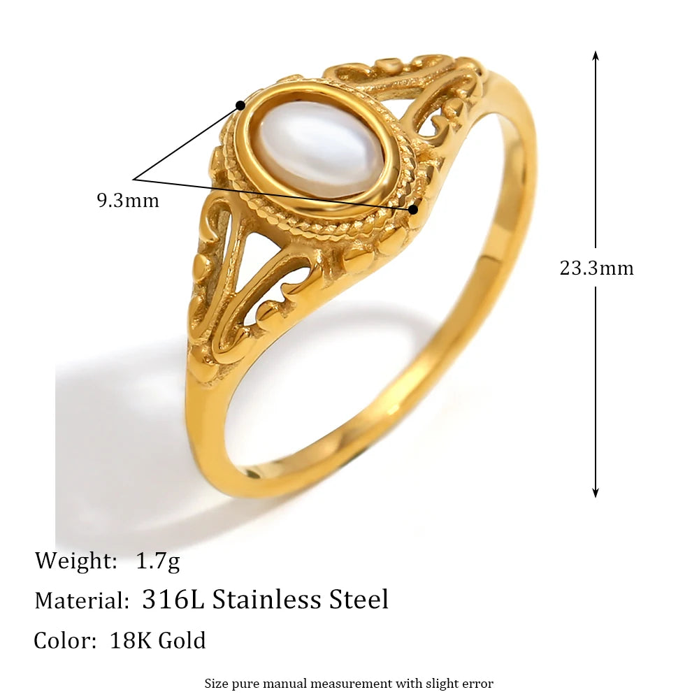 Hollow Texture Pearl Band Ring – Waterproof 18K Gold Plated Ring | Ezra Gems