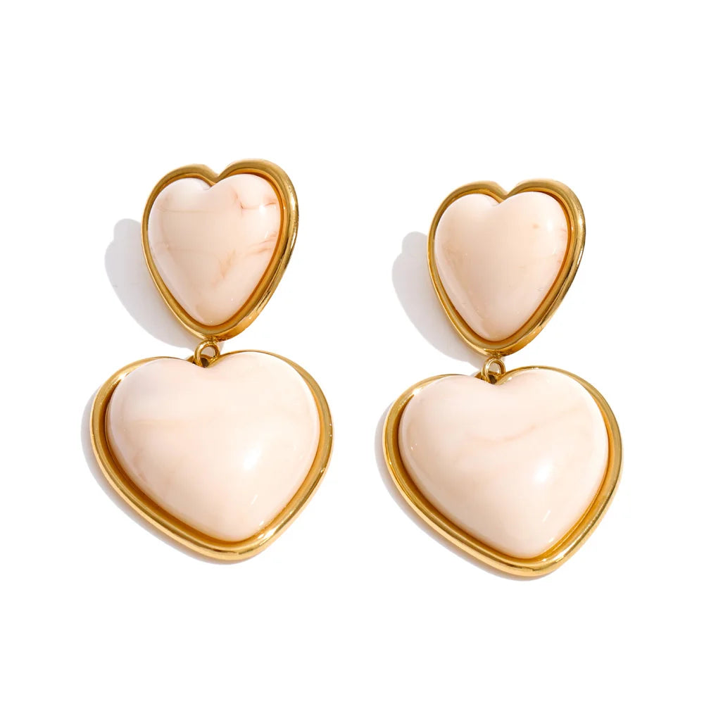 Sweet Acrylic Resin Heart Drop Earrings – Waterproof 18K Gold Plated Earrings | Ezra Gems