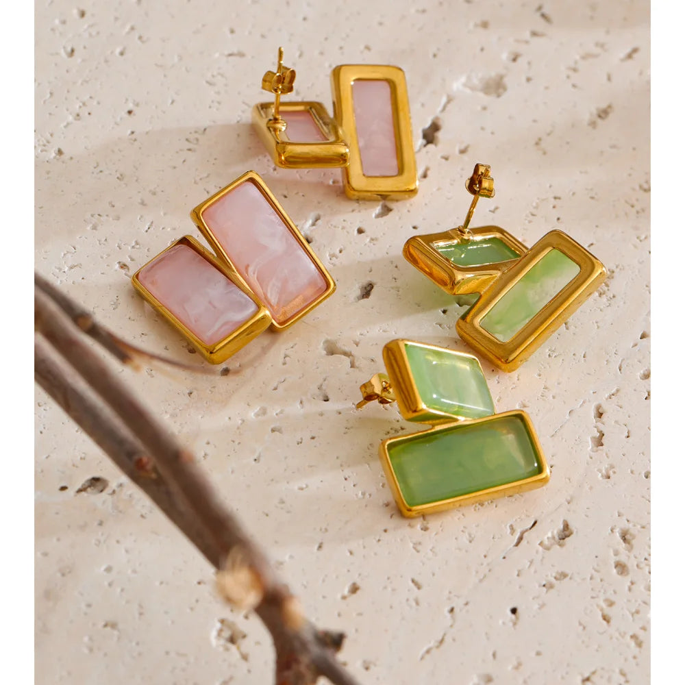 Acrylic Rectangle Stud Earrings – Waterproof 18K Gold Plated Earrings | Ezra Gems