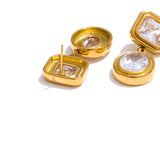 CZ Square & Round Drop Earrings