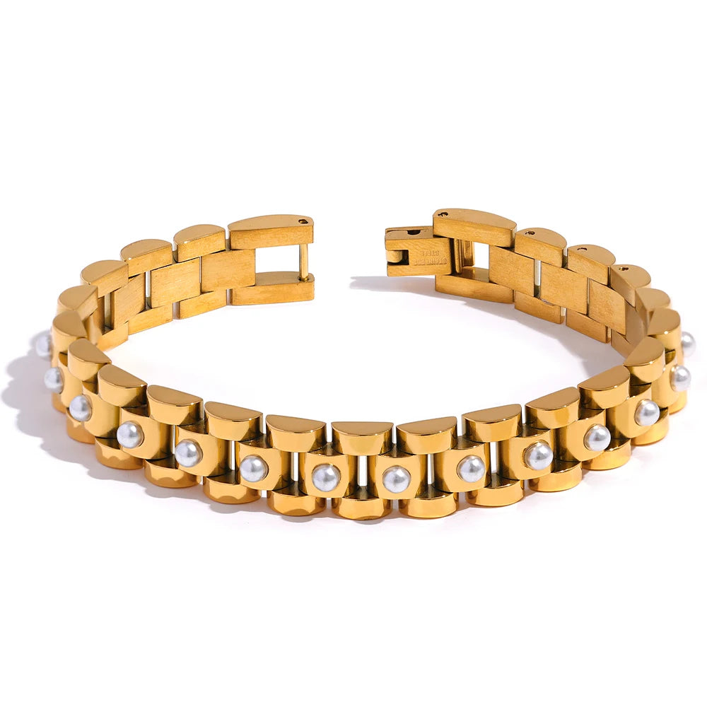 Pearl Cuban Chain Bracelet