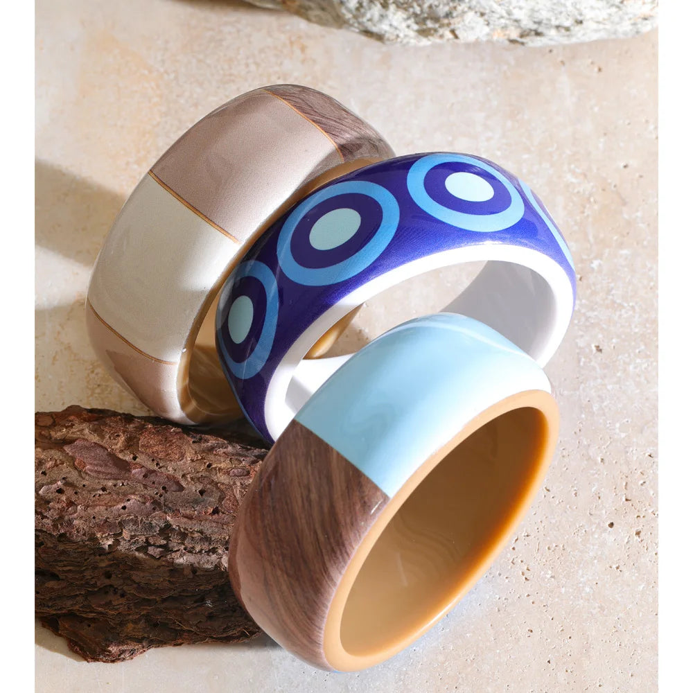 Two-Tone Acrylic Wide Bangle Bracelet – Waterproof 18K Gold Plated Bracelet | Ezra Gems