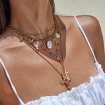Cross Charm Cluster Necklace – Waterproof 18K Gold Plated Necklace | Ezra Gems