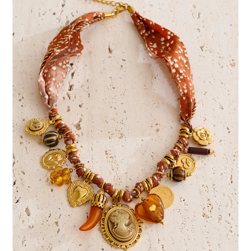 Resin Heart Flower Braided Cord Necklace – Waterproof 18K Gold Plated Necklace | Ezra Gems