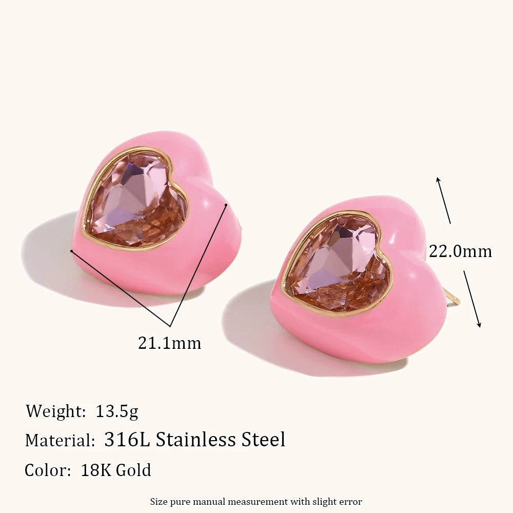 Heart Zircon Inlay Earrings – Waterproof 18K Gold Plated Earrings | Ezra Gems
