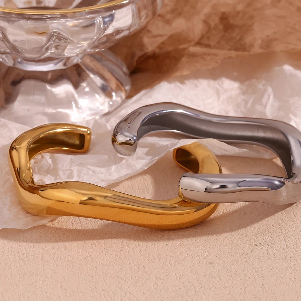 Liquid Wave Open Cuff Bracelet – Waterproof 18K Gold Plated Bracelet | Ezra Gems