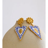 Blue Enamel Heart Drop Earrings