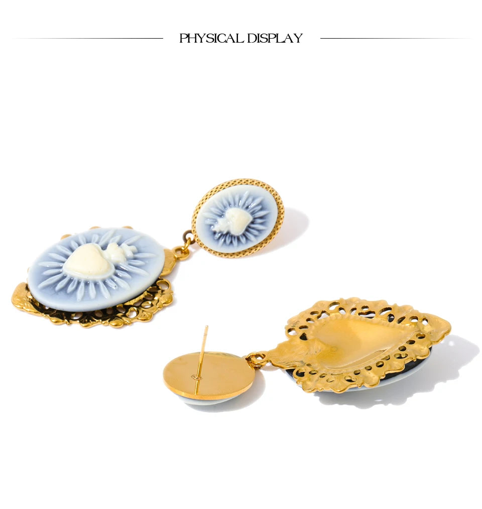 Resin Heart Flower Drop Earrings – Waterproof 18K Gold Plated Earrings | Ezra Gems
