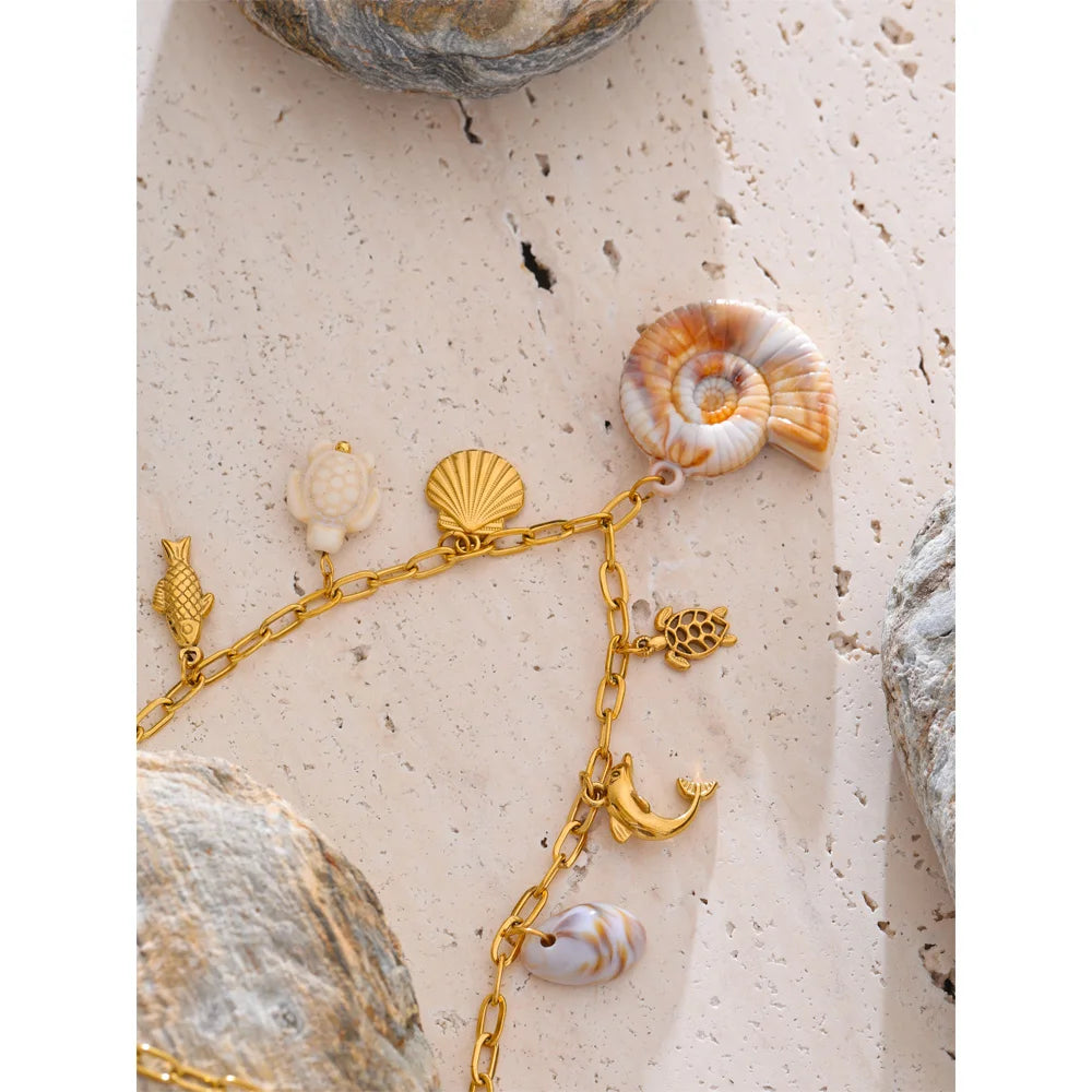 Shell Resin Ocean Charm Pendant Necklace – Waterproof 18K Gold Plated Necklace | Ezra Gems
