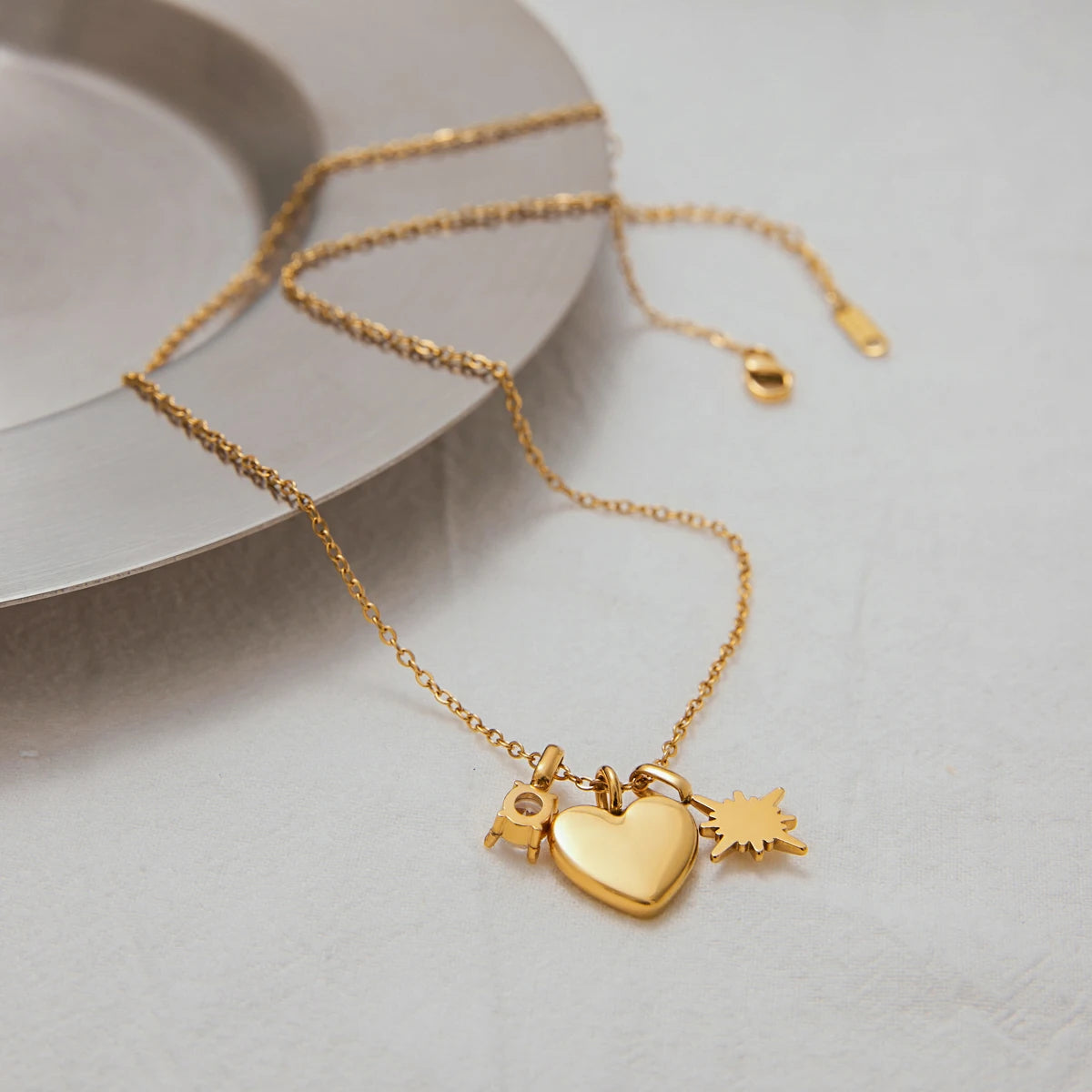 Heart Star Zircon Charm Necklace – Waterproof 18K Gold Plated Necklace | Ezra Gems