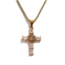 Clear Gemstone Cross Necklace — waterproof hypoallergenic gold-plated jewelry | Ezra Gems