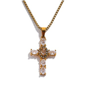 Clear Gemstone Cross Necklace — waterproof hypoallergenic gold-plated jewelry | Ezra Gems