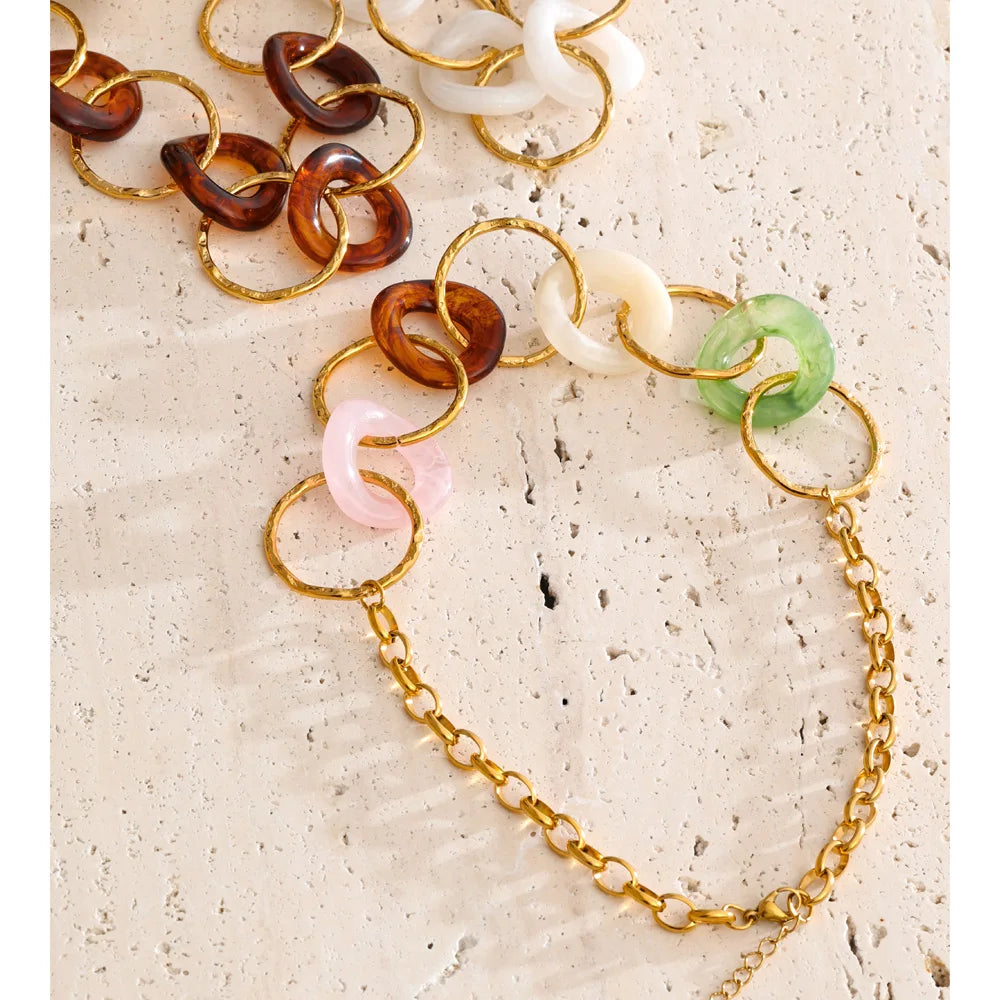 Resin Acrylic Round Statement Necklace – Waterproof 18K Gold Plated Necklace | Ezra Gems