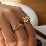 Irregular Geometric White Zircon Ring – Waterproof 18K Gold Plated Ring | Ezra Gems