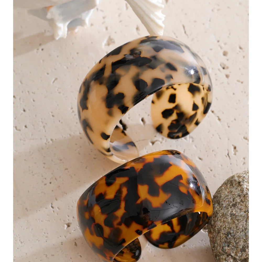 Leopard Print Resin Cuff Bracelet – Waterproof 18K Gold Plated Bracelet | Ezra Gems