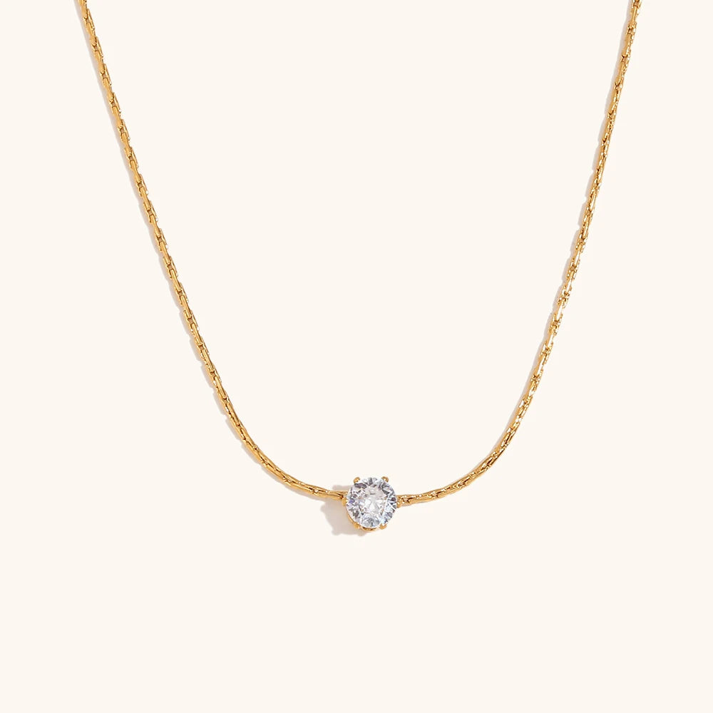 Mini Cubic Zirconia Pendant Necklace – Waterproof 18K Gold Plated Necklace | Ezra Gems