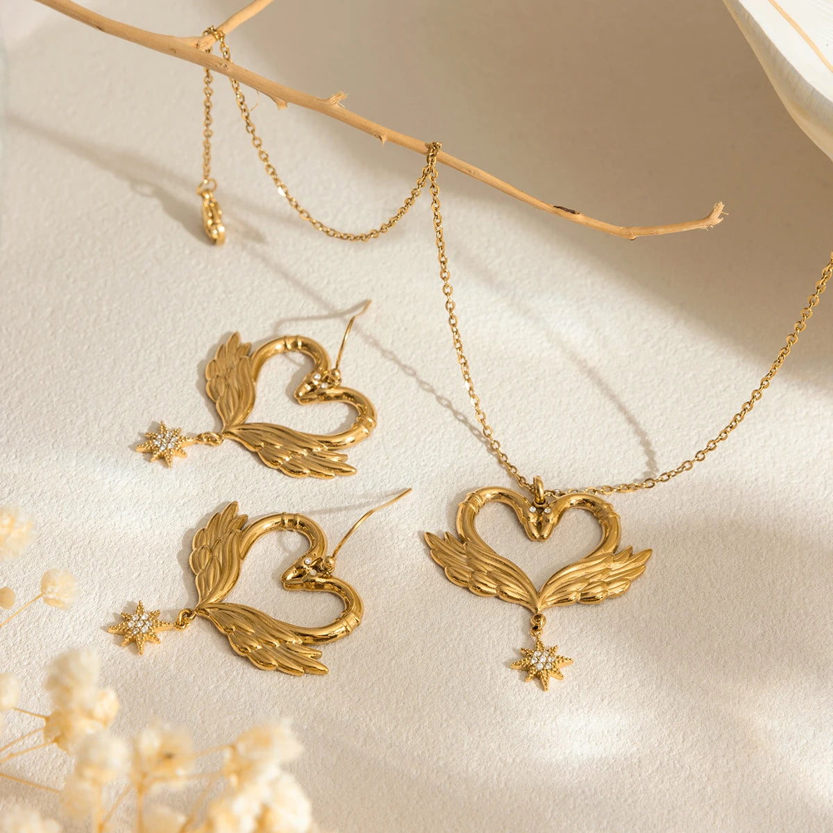 Swan Necklace and Earrings Set - Jewelry Sets