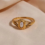 Hollow Texture Pearl Band Ring – Waterproof 18K Gold Plated Ring | Ezra Gems