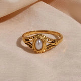 Hollow Texture Pearl Band Ring – Waterproof 18K Gold Plated Ring | Ezra Gems