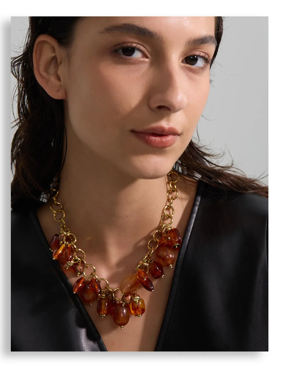 Amber Resin Bead Charm Necklace – Waterproof 18K Gold Plated Necklace | Ezra Gems