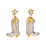 Cowboy boot earrings with star details on a white background