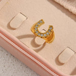 Crystal Pave U Initial Ring – Waterproof 18K Gold Plated Ring | Ezra Gems