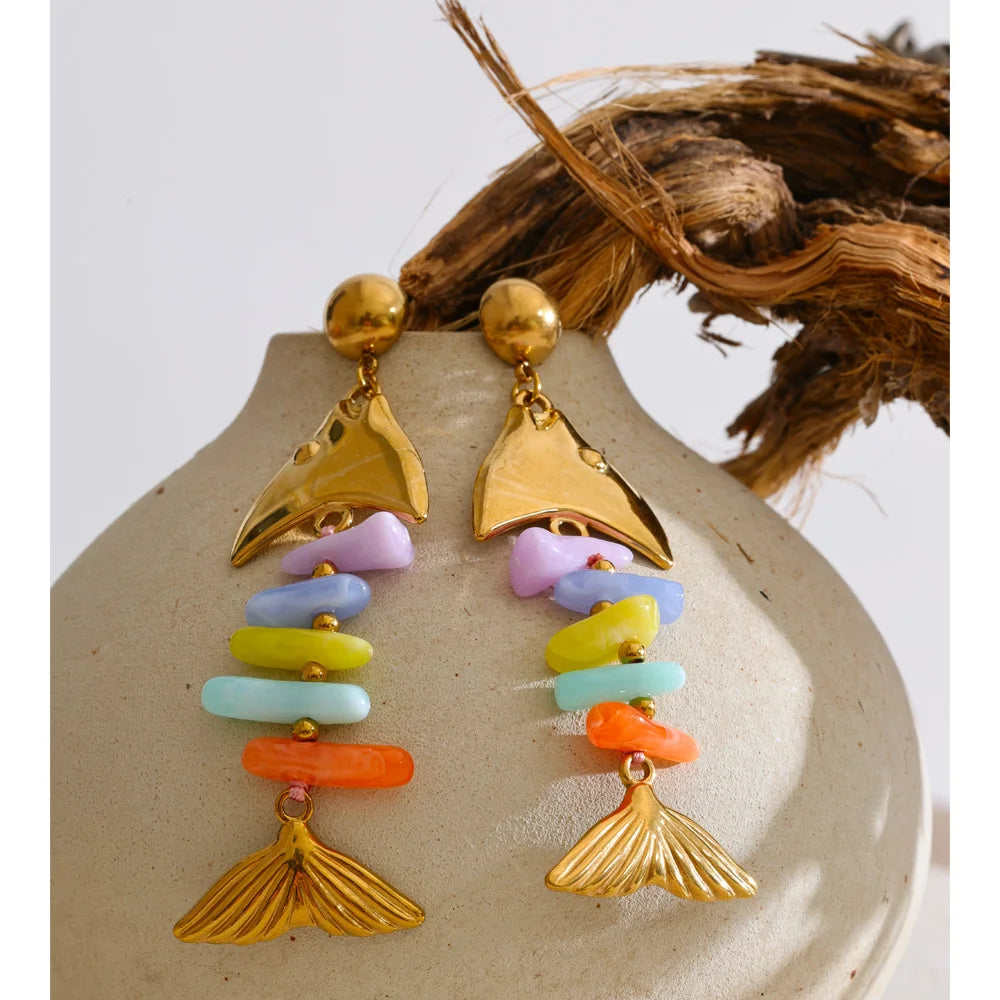 Colorful Resin Fish Drop Earrings – Waterproof 18K Gold Plated Earrings | Ezra Gems