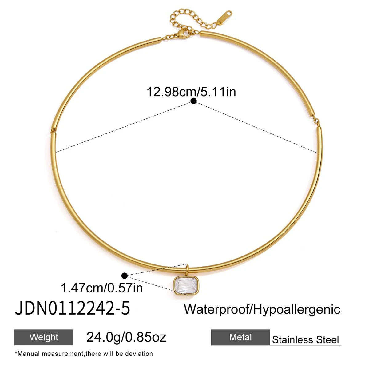 Zircon Charm Rigid Collar Necklace – Waterproof 18K Gold Plated Necklace | Ezra Gems