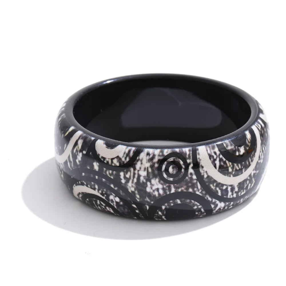 Wide Acrylic Resin Statement Bangle – Waterproof 18K Gold Plated Bracelet | Ezra Gems