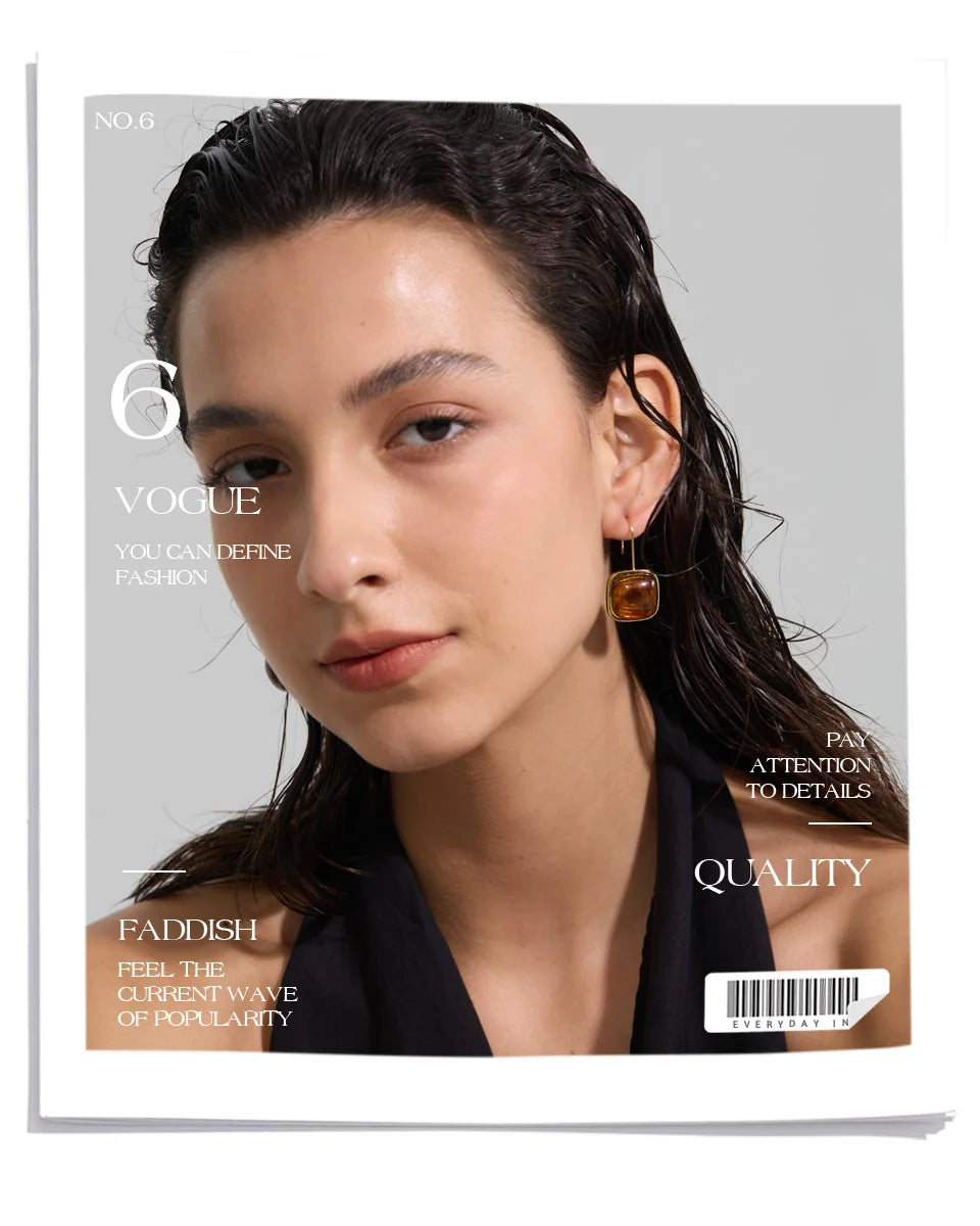 Amber Resin Square Drop Earrings – Waterproof 18K Gold Plated Earrings | Ezra Gems