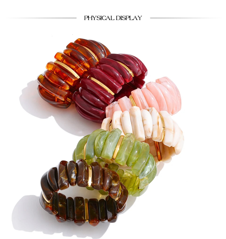 Wide Acrylic Resin Stretch Bangle – Waterproof 18K Gold Plated Bracelet | Ezra Gems