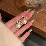 Vintage D Stud Pearl Earrings